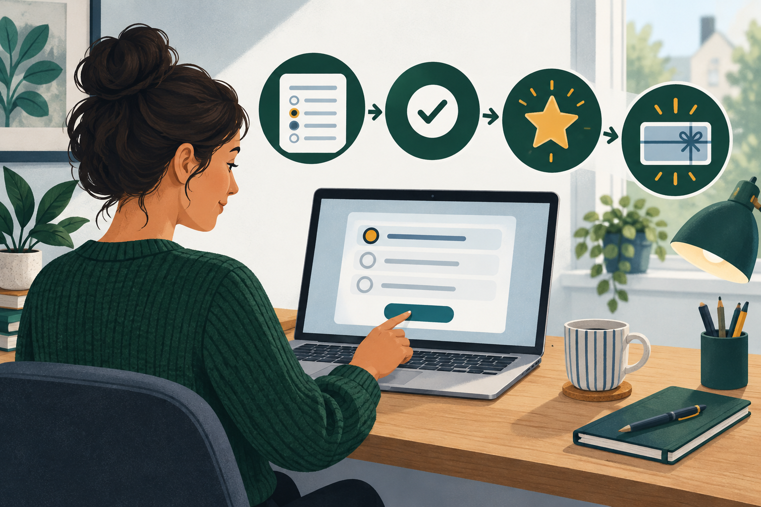 Participant following the stages from profile matching to a completed survey reward